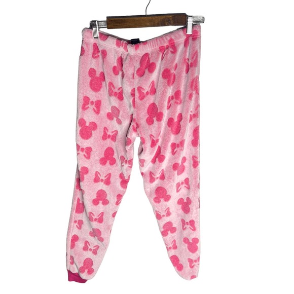 Disney Pajama Pants Womens Small Pink Fleece Jogger Pull On Mickey Ears - Picture 1 of 12